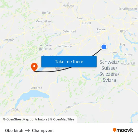 Oberkirch to Champvent map