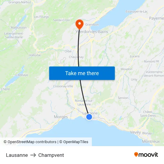 Lausanne to Champvent map
