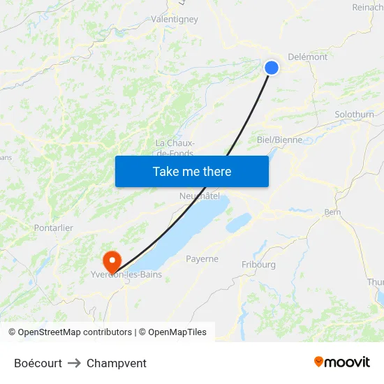 Boécourt to Champvent map