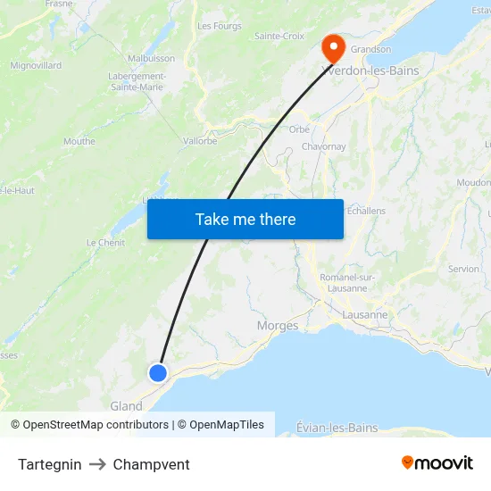 Tartegnin to Champvent map