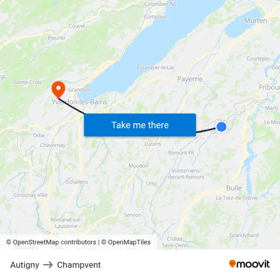 Autigny to Champvent map