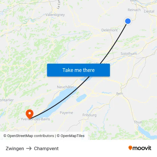 Zwingen to Champvent map