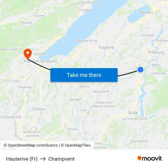 Hauterive (Fr) to Champvent map