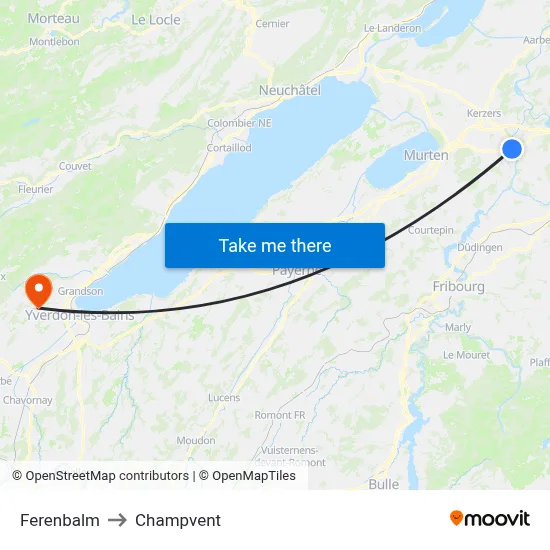 Ferenbalm to Champvent map