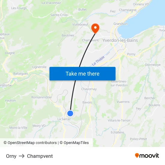 Orny to Champvent map