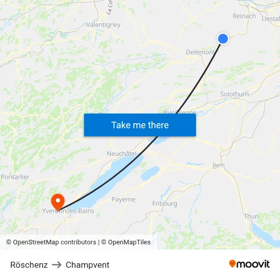 Röschenz to Champvent map