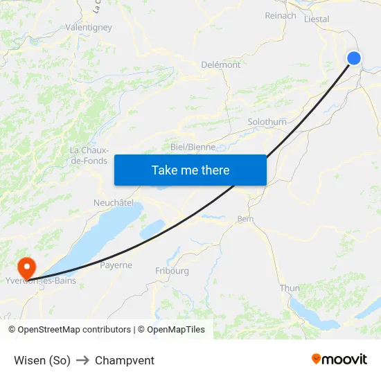 Wisen (So) to Champvent map