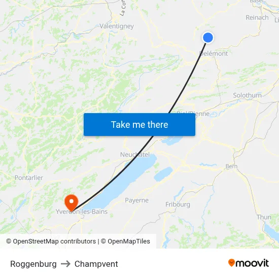 Roggenburg to Champvent map