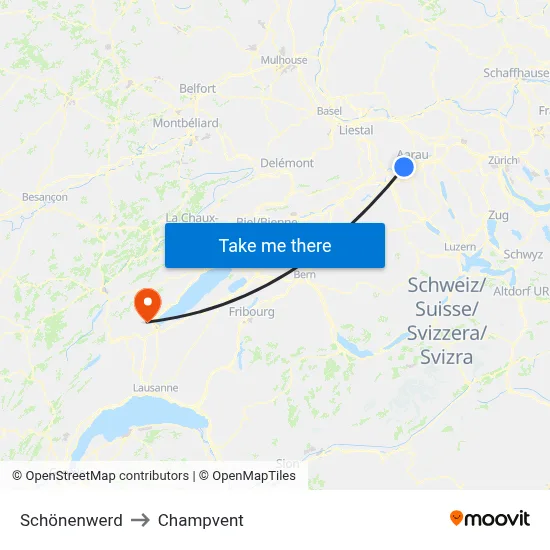 Schönenwerd to Champvent map