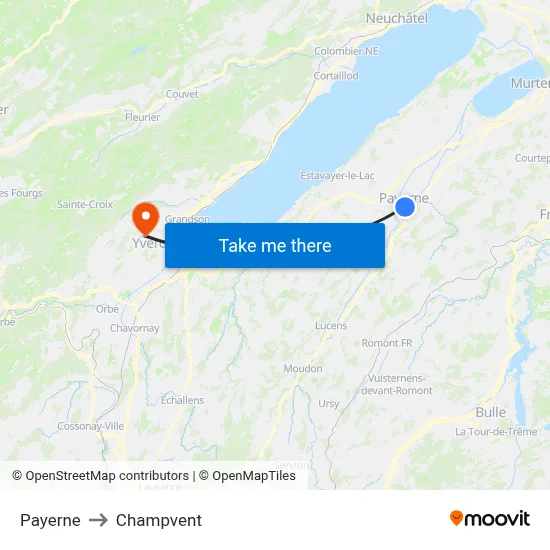 Payerne to Champvent map