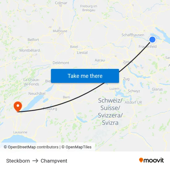 Steckborn to Champvent map