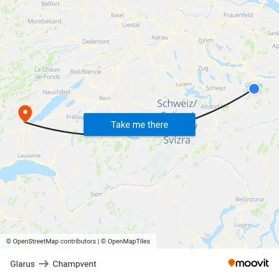 Glarus to Champvent map