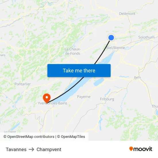 Tavannes to Champvent map