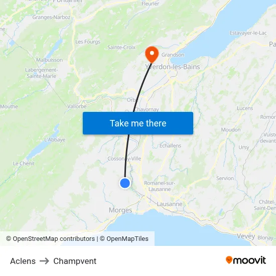 Aclens to Champvent map
