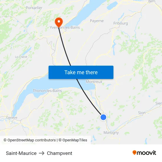 Saint-Maurice to Champvent map