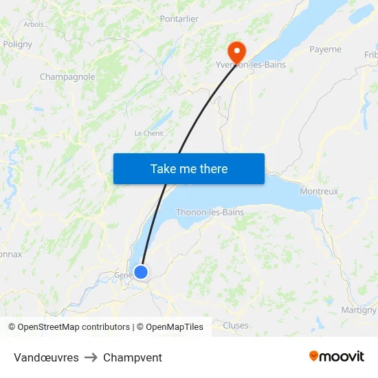 Vandœuvres to Champvent map