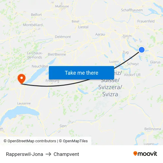 Rapperswil-Jona to Champvent map