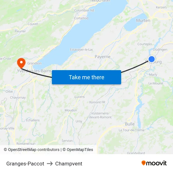 Granges-Paccot to Champvent map