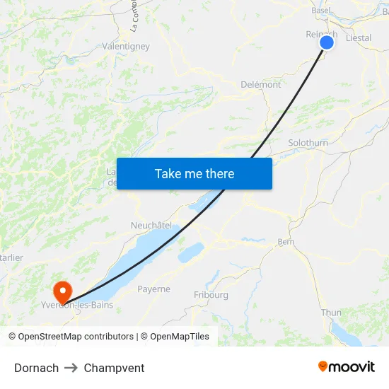 Dornach to Champvent map