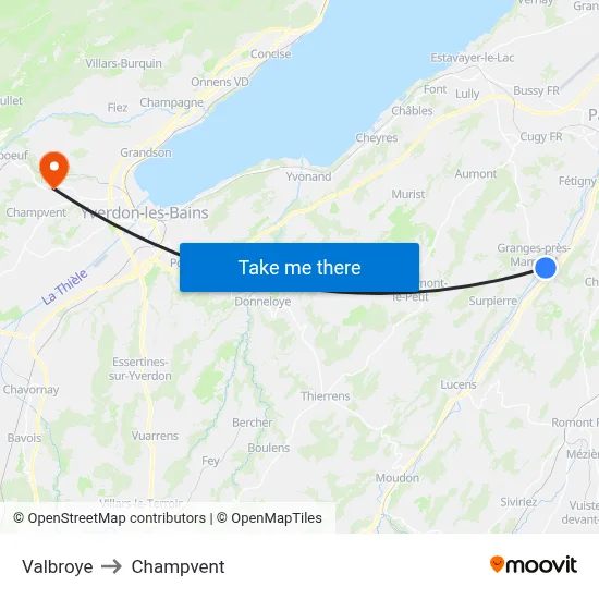Valbroye to Champvent map