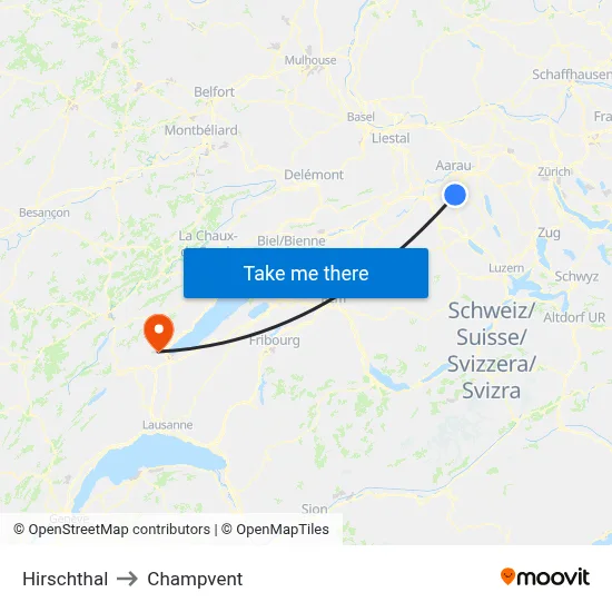 Hirschthal to Champvent map