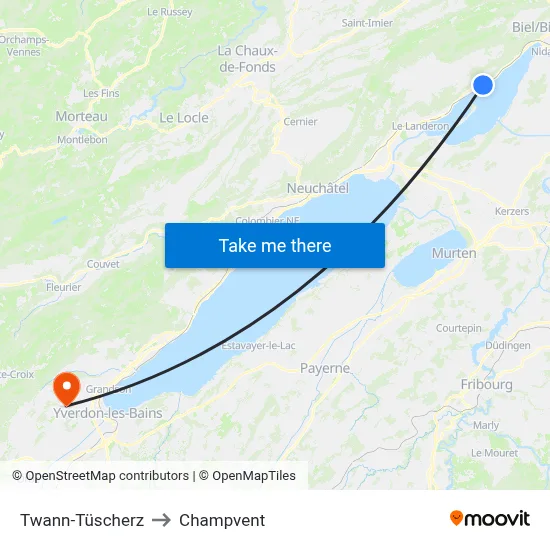 Twann-Tüscherz to Champvent map