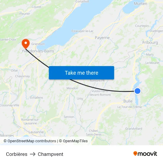 Corbières to Champvent map