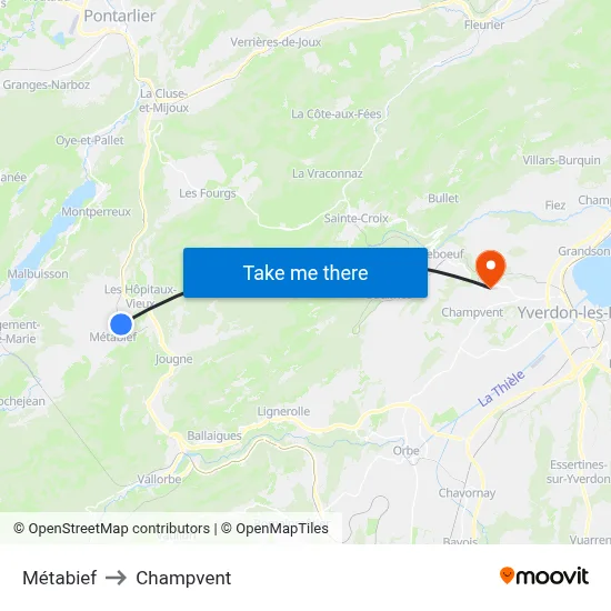 Métabief to Champvent map