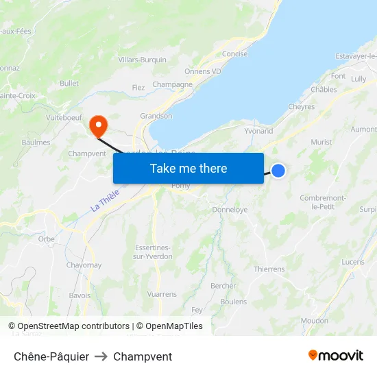 Chêne-Pâquier to Champvent map