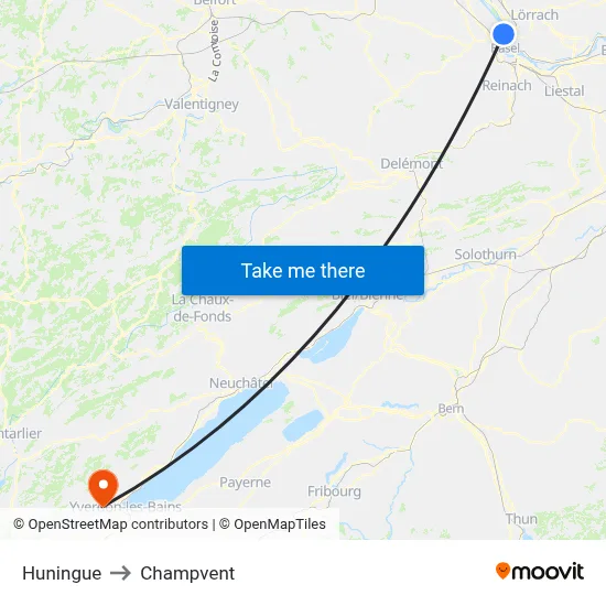 Huningue to Champvent map