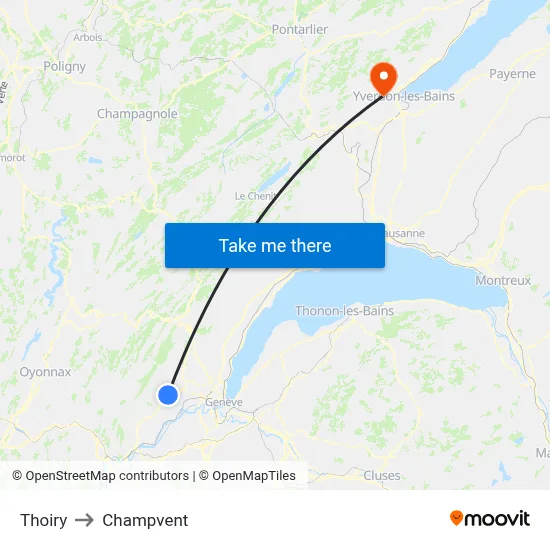 Thoiry to Champvent map