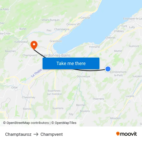 Champtauroz to Champvent map