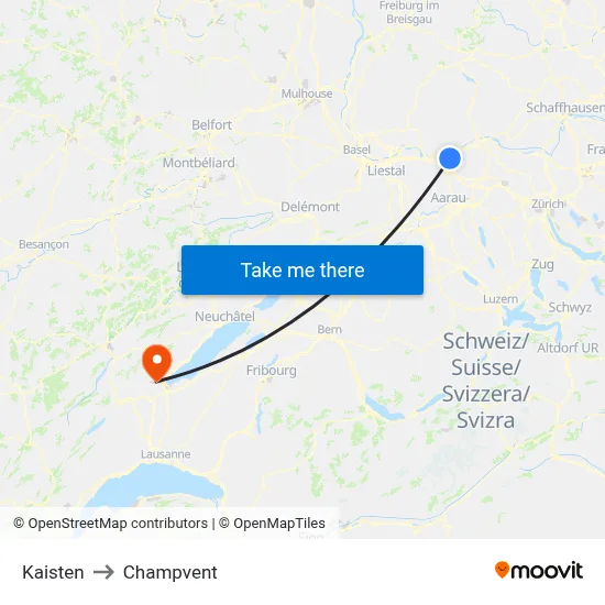 Kaisten to Champvent map