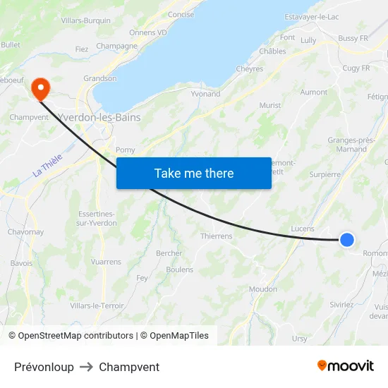 Prévonloup to Champvent map