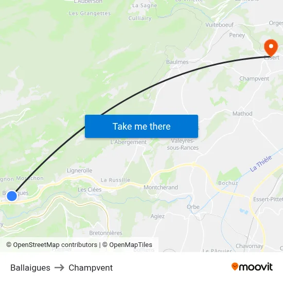 Ballaigues to Champvent map