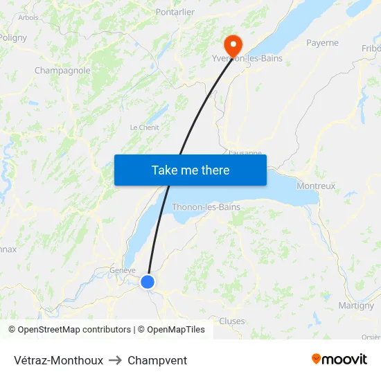 Vétraz-Monthoux to Champvent map