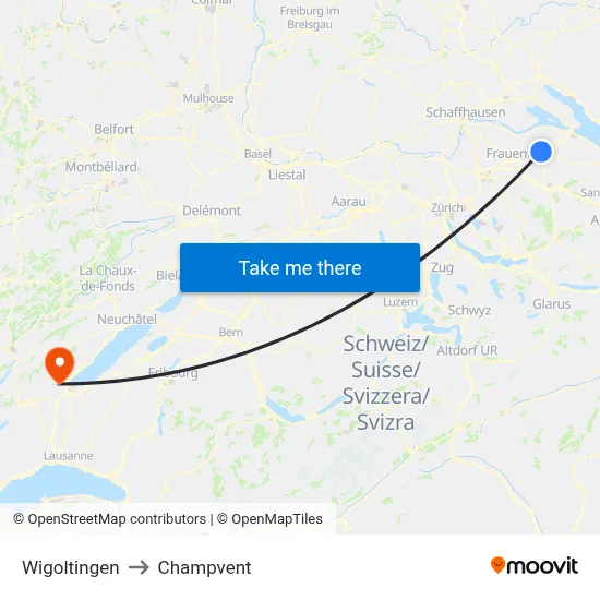 Wigoltingen to Champvent map