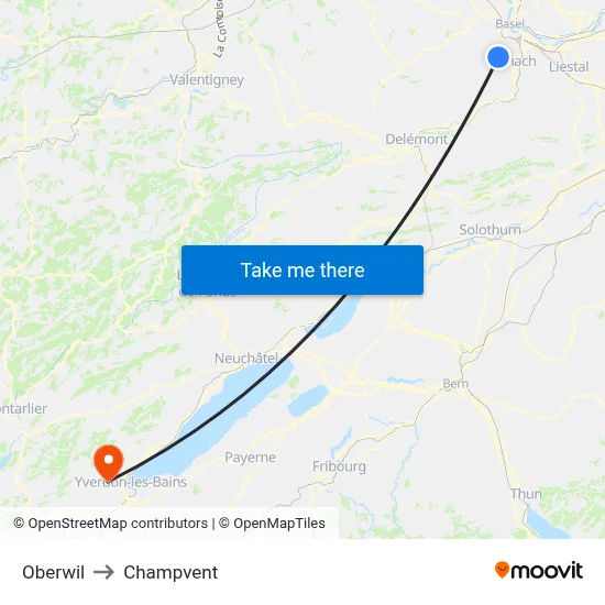 Oberwil to Champvent map