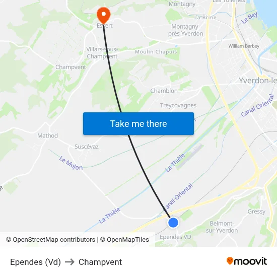 Ependes (Vd) to Champvent map