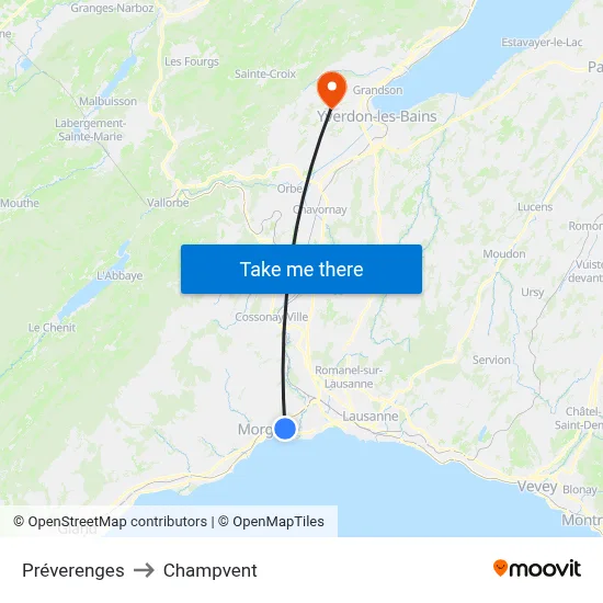 Préverenges to Champvent map