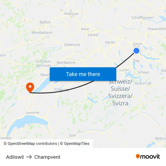 Adliswil to Champvent map