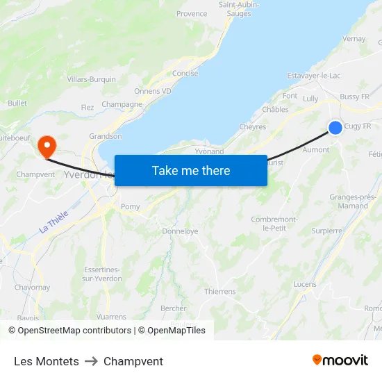 Les Montets to Champvent map