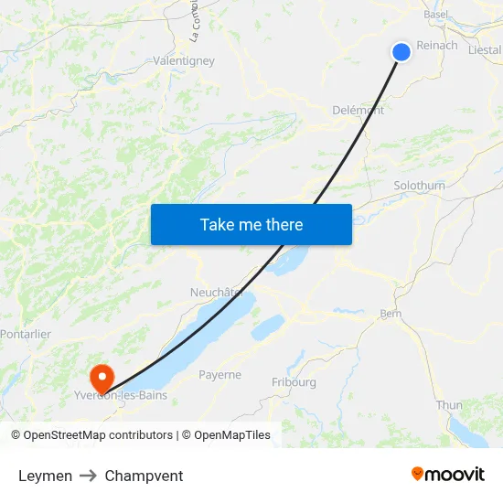 Leymen to Champvent map