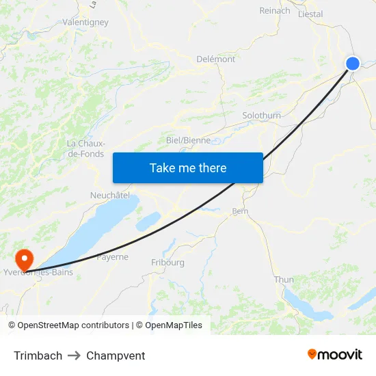Trimbach to Champvent map