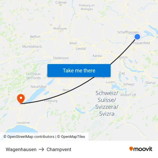 Wagenhausen to Champvent map