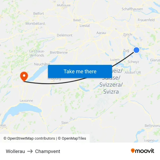 Wollerau to Champvent map