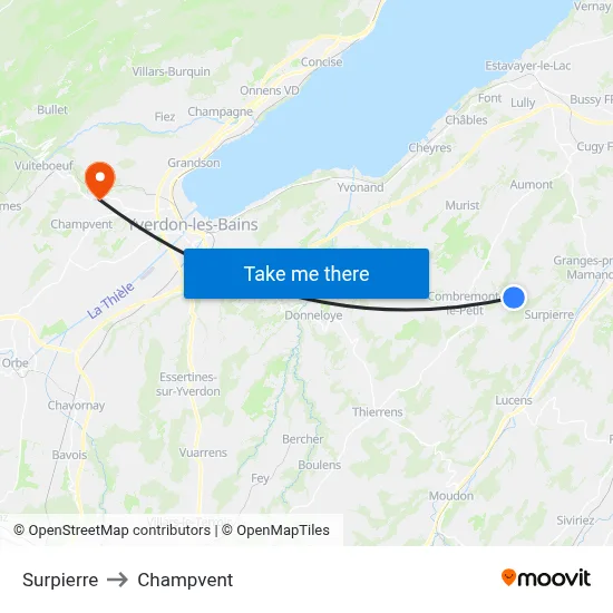 Surpierre to Champvent map