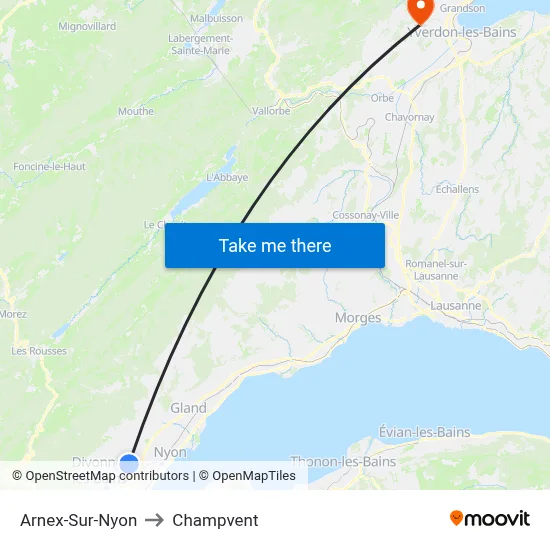 Arnex-Sur-Nyon to Champvent map