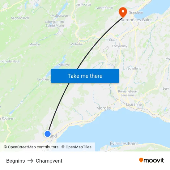Begnins to Champvent map