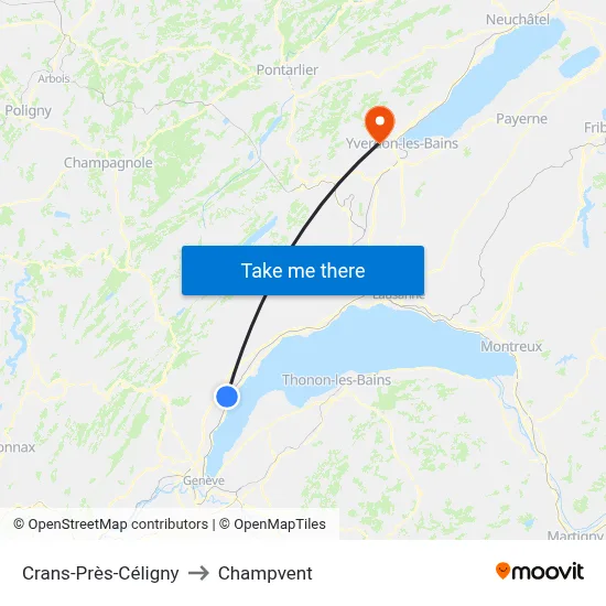 Crans-Près-Céligny to Champvent map